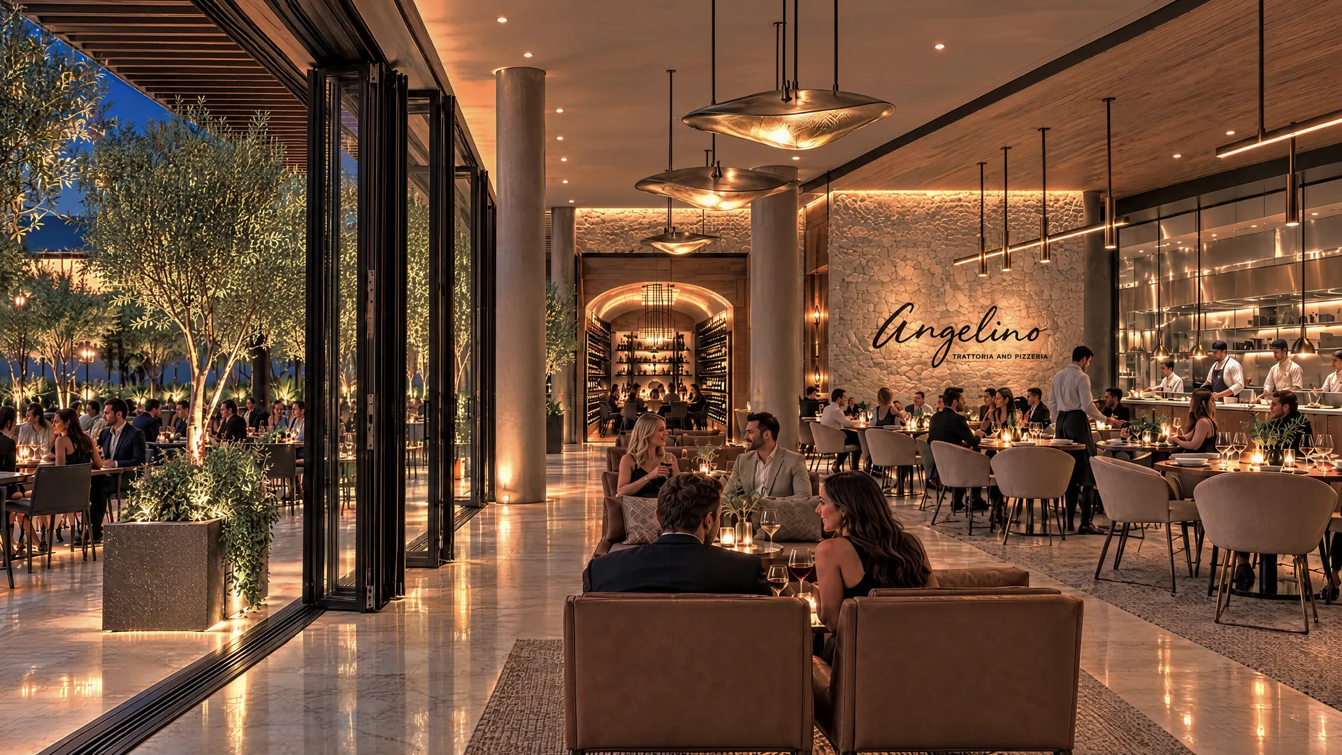 Concept rendering of Suite B5: the dining room and open kitchen